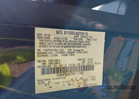 2009 Ford Focus Ses из США, поврежденный, VIN 1FAHP36N79W117285